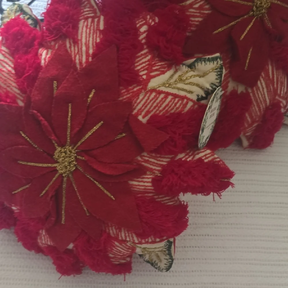 Holiday Time Red and Gold Poinsettia Two Pillow